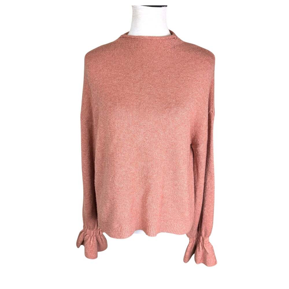 A Loves A Coral Peach Wool Blend Flounce Long Sleeve High Neck Knit Sweater